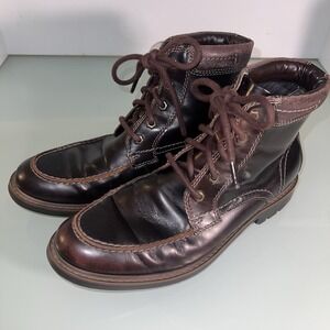 Clarks Leather Moc Toe Boots Men's Brown Lace Up Ankle Workwear Casual Rugged
